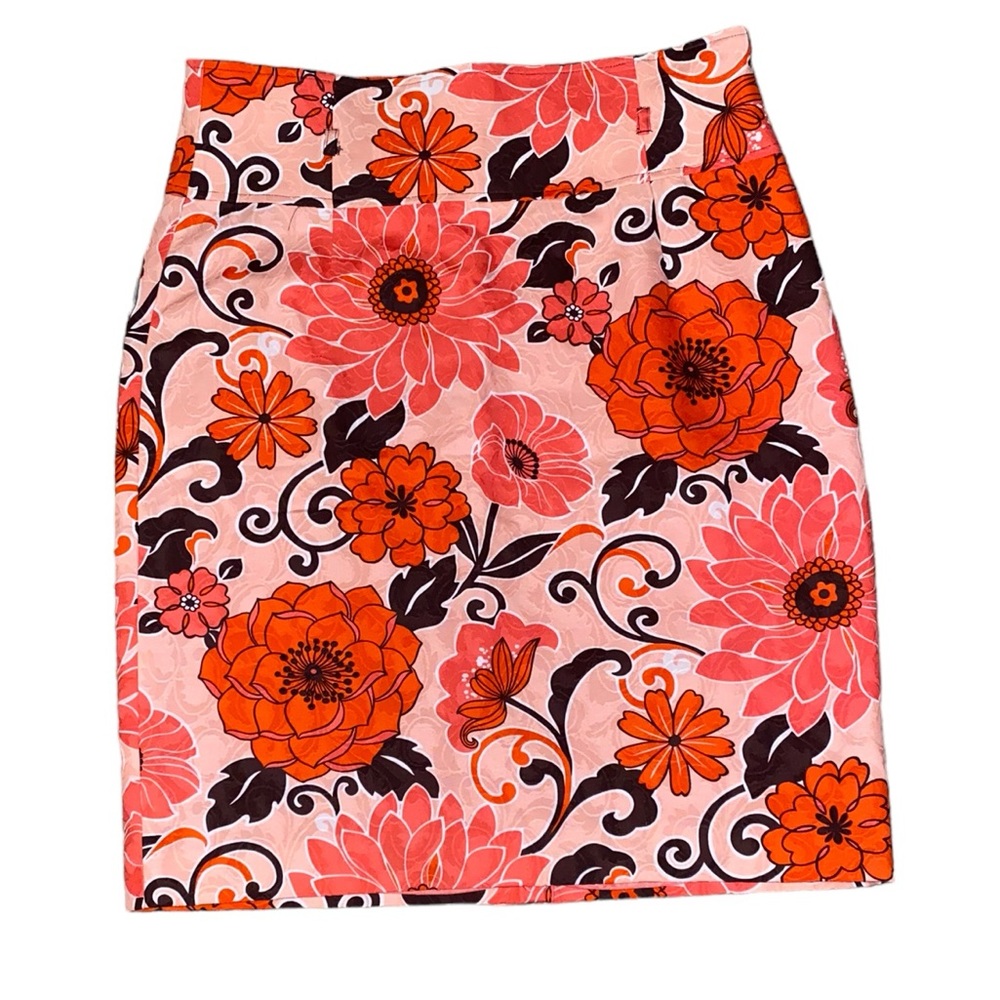 Kelly And Diane NWT Sz 12 Coral Flower Cotton-Pencil Skirt Cottagecore Coquette